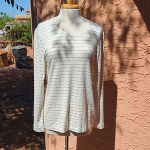 Chico's Cream Long-Sleeve Top with Metallic Stripes